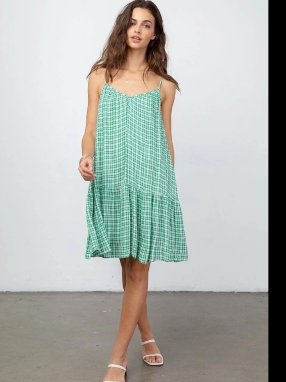 Rails New With Tags Ari Green and White Gingham Plaid Linen-Blend Mini Dress
